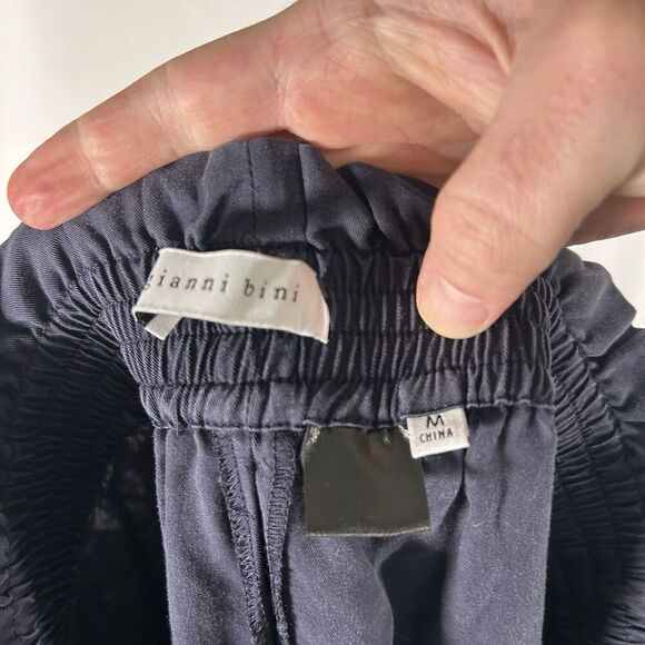 Gianni Bini Silk Blend Pants Women's Medium Navy Blue Pull On Pockets Elastic Wa - Picture 7 of 8